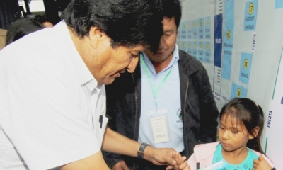 Evo Morales, participó de una feria en el municipio de Lauca Ñ/Foto. ABI