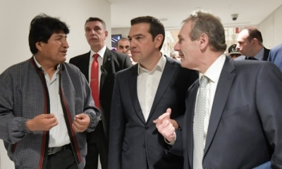 Morales con el ministro de Grecia, Alexis Tsipras/Foto. ABI