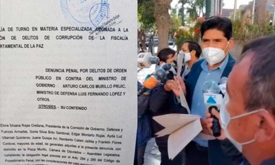 Diputados del MAS formalizaron este jueves una denuncia penal en contra de los ministros Arturo Murillo y Luis Fernando López