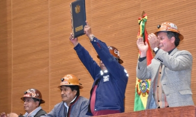 El presidente promulgó la Ley en La Casa del Pueblo/Foto. ABI