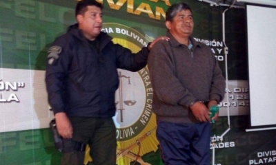 Primo Paxi, dirigente cocalero, fue trasladado a la FELCC de la calle Sucre en La Paz. Foto: Radio Compañera