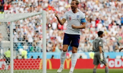 Harry Kane celebra un gol en el partido contra Panamá en Nizhni Nóvgorod, Rusia. Foto: RT