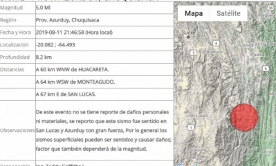 El sismo se sintió en la población de Azurduy/Foto. Captura de pantalla