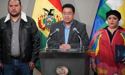 Los ministros de Estado en conferencia de prensa.