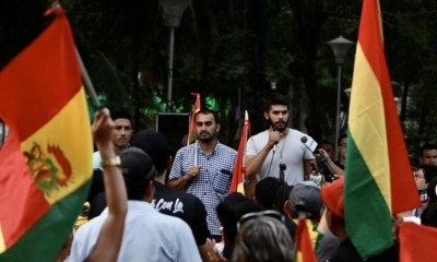 Los dirigentes cívicos en Trinidad este martes.