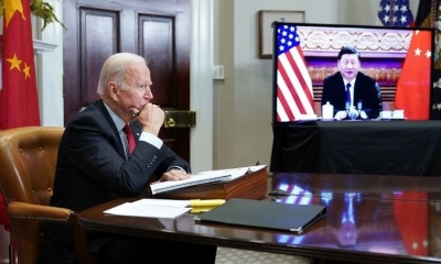 El presidente de los Estados Unidos, Joe Biden, se reúne con el presidente de China, Xi Jinping, en noviembre de 2021