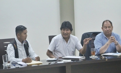 El presidente Evo Morales se reune con la Confederacion de Pueblos Indigenas del Oriente Chaco y Amazonia CIDOB en instalaciones de El Trompillo.