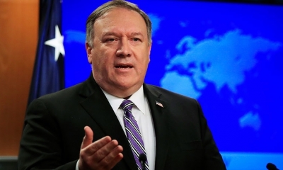 Pompeo hablando sobre Venezuela en el Departamento de Estado en Washington, 25 de enero de 2019.