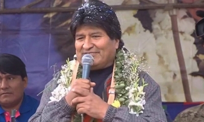 El presidente Evo Morales en el municipio de Coripata. Foto: Btv (Facebook)