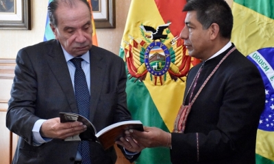 Canciller de Brasil Aloysito Nunes Ferreira y Fernando Huanacuni/Foto. ABI
