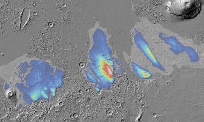 Mapa de espesor potencial del hielo en la Formación Medusae Fossae (MFF)