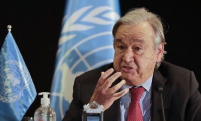 El secretario general de la ONU, Antonio Guterres, asiste a una conferencia de prensa.