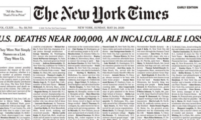 La portada del New York Times hace un recuento de los muertos del coronavirus. @NYT