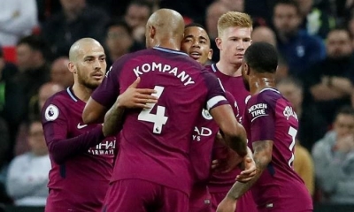 Los jugadores del City celebran la victoria ante el Tottenham. Imagen: Reuters