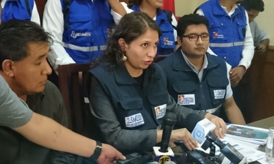 La ministra de Salud, Ariana Campero, en conferencia de prensa hoy en Tarija