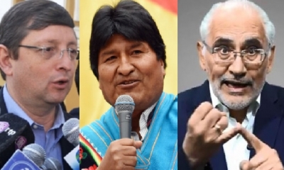 Óscar Ortiz, Evo Morales y Carlos Mes/Foto. Kandire