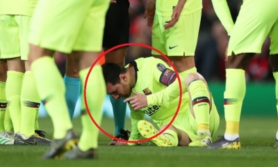El delantero del FC Barcelona, Lionel Messi, durante el partido de ida de cuartos de final de la Liga de Campeones/Foto. RRSS