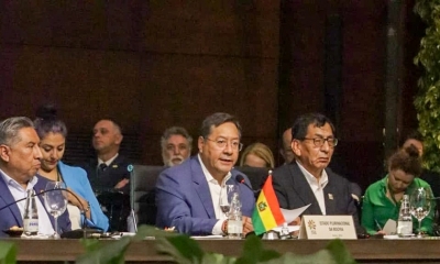El presidente Luis Arce en la cumbre internacional, en Brasil.