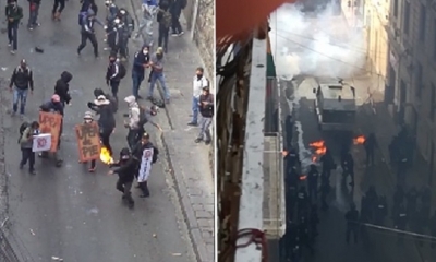 Universitarios lanzan bombas Molotov. Foto: Erbol