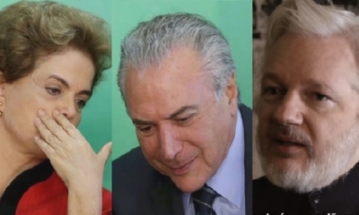 Michel Temer, Dilma Roussef y Julian Assange/Foto. Kandire