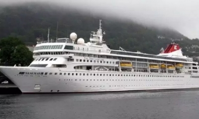 El crucero británico MS Braemar cuando estaba en Colombia antes de zarpar el Mar Caribe. Foto @2019nCoVwatcher