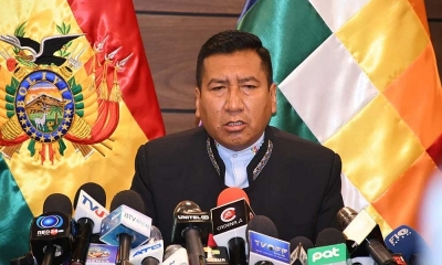 El presidente de la Cámara de Diputados, Freddy Mamani, en rueda de prensa. Foto: Prensa Diputados.