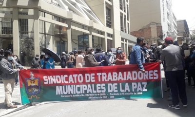 Los trabajadores de la Alcaldía de La Paz, este lunes