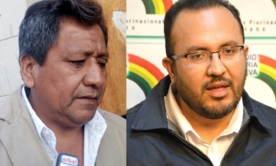 Juan Yucras presidente del Transporte Pesado y el Ministro Milton Claros/Foto. Kandire
