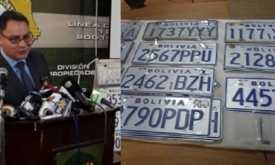 Presentan las placas robadas a vehículos en la FELCC/Foto. Kandire