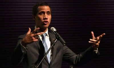 Juan Guaidó durante un evento en la Universidad Metropolitana de Caracas.