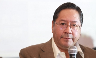 El candidato presidencial del Movimiento Al Socialismo (MAS), Luis Arce Catacora