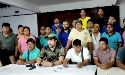 Conferencia de prensa de los ejecutivos de la Federación de Campesinos de Santa Cruz.