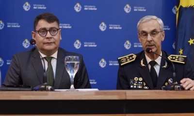 El viceministro de Régimen Interior , Jhonny Aguilera y el ministro del Interior de Uruguay, Luis Alberto Heber