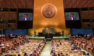 Luis Arce, presidente de Bolivia, en su tercera visita a la ONU. Foto: Facebook Lucho Arce.