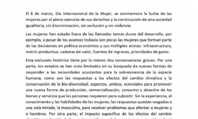 ONU plantea la igualdad de género para garantizar un futuro sostenible en Bolivia.