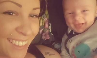 Georgia y su pequeño hijo se ríen de la imagen que crearon. Foto: RRSS