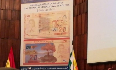 Banco Central de Bolivia lanzó el corte de Bs 20 de la Nueva Familia de Billetes. Foto: BCB