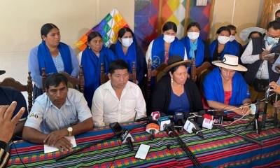 Representantes de la FSUTCC en conferencia de prensa. 