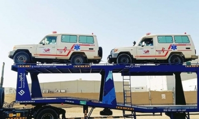 as ambulancias adquiridas para la emergencia del Covid-19 en Potosí se embarcaron en el puerto de Jebel Ali (de Emiratos Árabes) 
