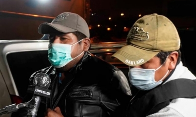 El líder cocalero Faustino Yucra cuando llegó a La Paz la madrugada del jueves tras su aprehensión. ARCHIVO/ APG