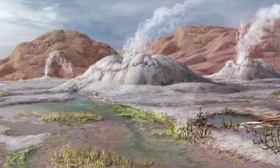 Interpretación artística del yacimiento Rhynie Chert en el período Devónico temprano | Fuente: Europa Press 