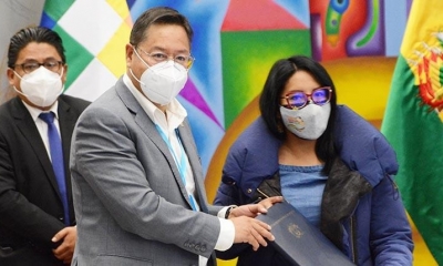 El presidente Arce en la promulgación de la nueva ley. | Marka Registrada
