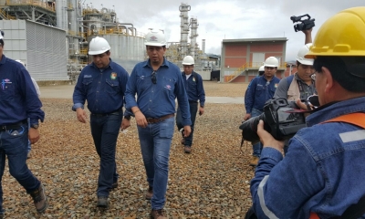 Óscar Barriga y medios de comunicación visitaron la planta de Urea/Foto. RRSS