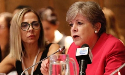 Alicia Bárcena, durante una conferencia en Santiago de Chile.