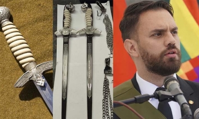 Imagen de los espadines con la simbología nazi y los actuales | Ministerio de Gobierno