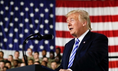 El presidente de EE.UU., Donald Trump, en la base Fort Drum en Nueva York.