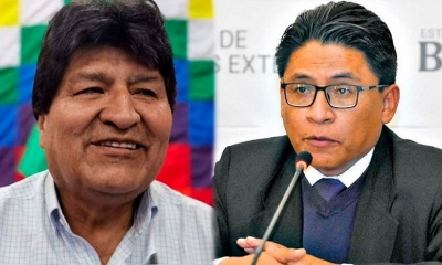 Foto/ Archivo: l expresidente Evo Morales (i) el ministro de Justicia Iván Lima (d). 