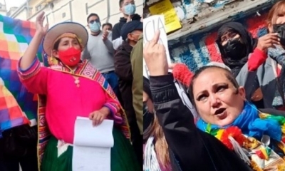 La exdiputada del MAS Lidia Patty (izq.) y la activista María Galindo.