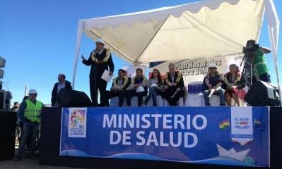 Acto de inauguración del hospital de Tercer Nivel en la zona de Lajastambo del Distrito 3 de Sucre. Foto: RRSS