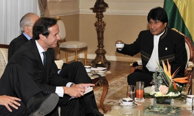 Foto/ Archivo: Los expresidentes Jorge Quiroga y Evo Morales en la campaña judiciales contra Chile, en 2017.